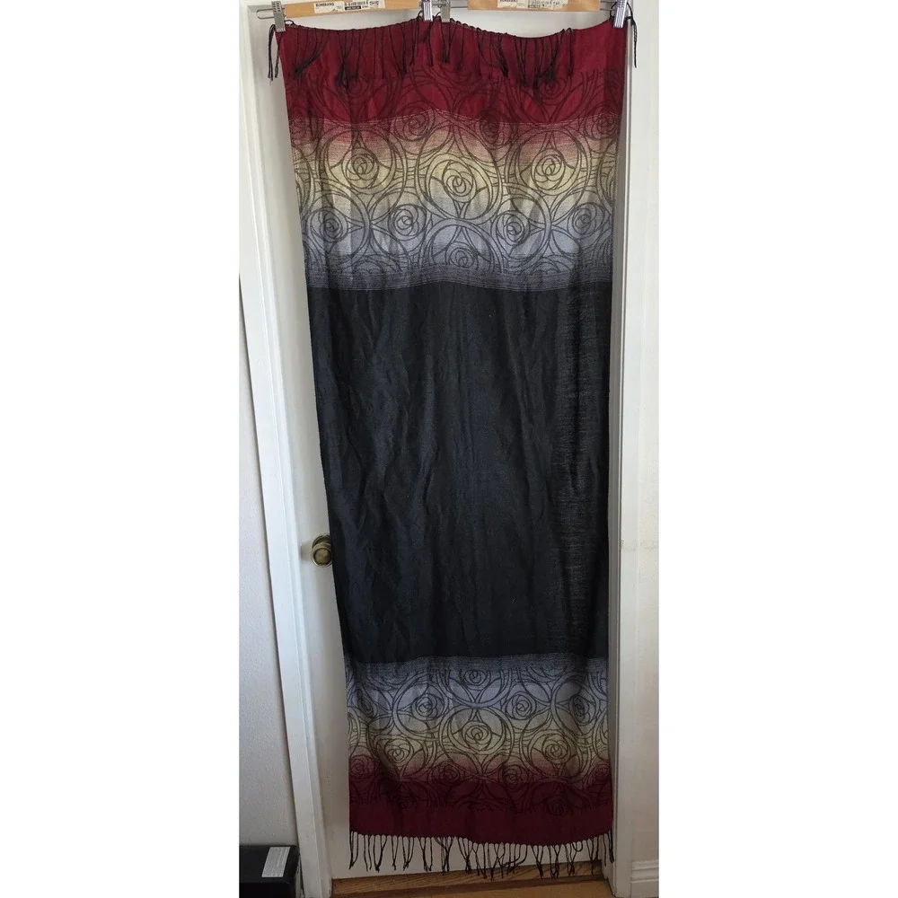 Bohemian Scarf Black Red Gold Grey Rectangle Wrap Shawl Boho Stole Neck
